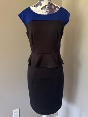 Jones Wear Black Sheath Dress with Royal Blue Yoke and Cap Sleeves